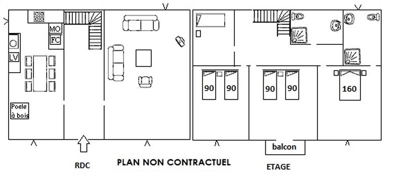 Floor plan of Maison Lajus showing ground floor and first floor layout with 4 bedrooms — plan non contractuel